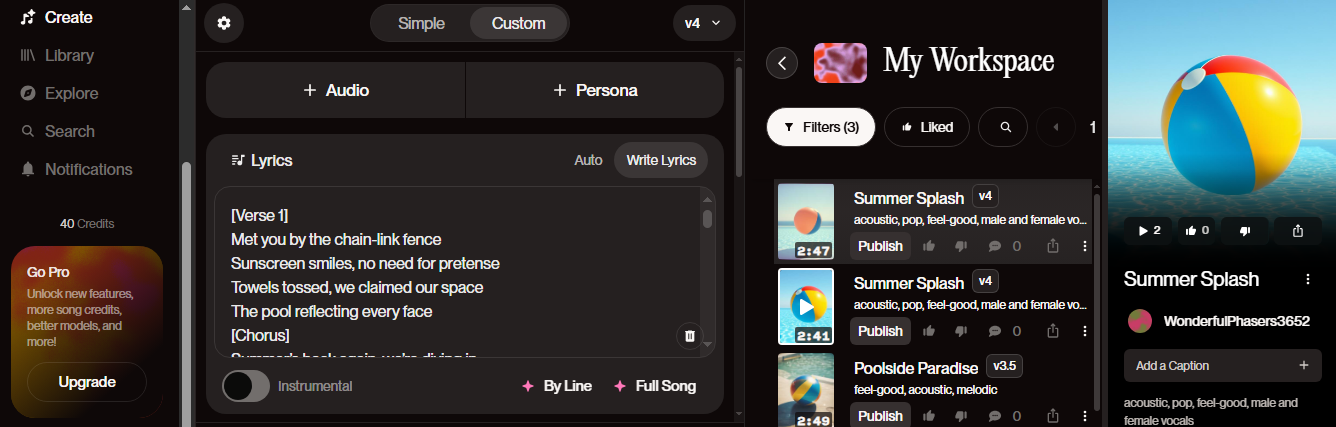 Suno Custom Mode with Your Own Song Description and Personalized Lyrics for AI Music Creation in the V4 Model
